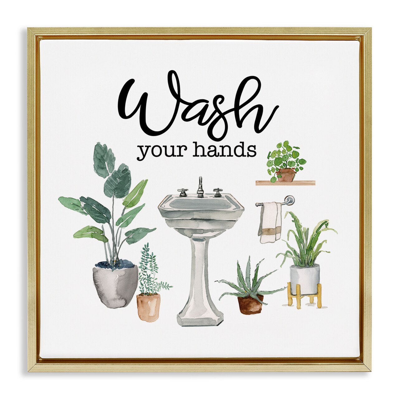 Stupell Industries Hygiene Phrase with Plants Floater Framed Canvas Wall Art Design by Masey St. Studios